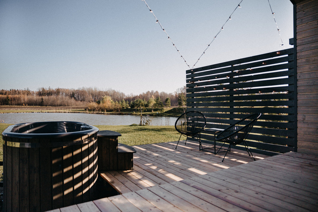 hot tub 2 person on deck with lake view