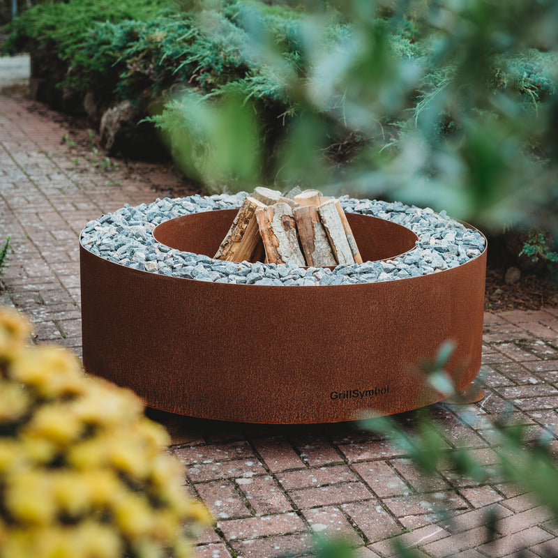 corten fire pit in garden for collection page