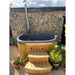 2 person hot tub ofuro side view in garden with steps