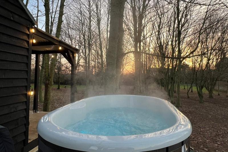 2 person ofuro hot tub end view with steaming water