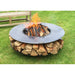 Firepits UK Flat Ring of Logs 120 with Swing Arm BBQ Rack lit with logs
