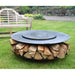 Firepits UK Flat Ring of Logs 120 with Swing Arm BBQ Rack with lid and logs
