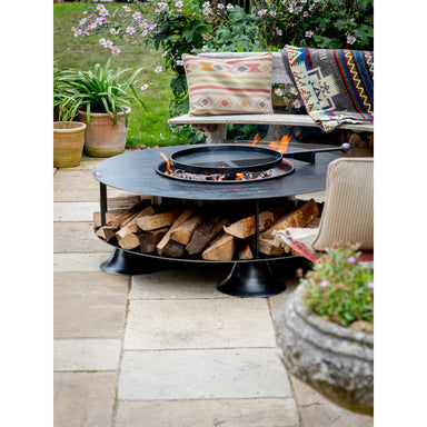 Firepits UK Flat Ring of Logs 120 with Swing Arm BBQ Rack with swing arm BBQ rack