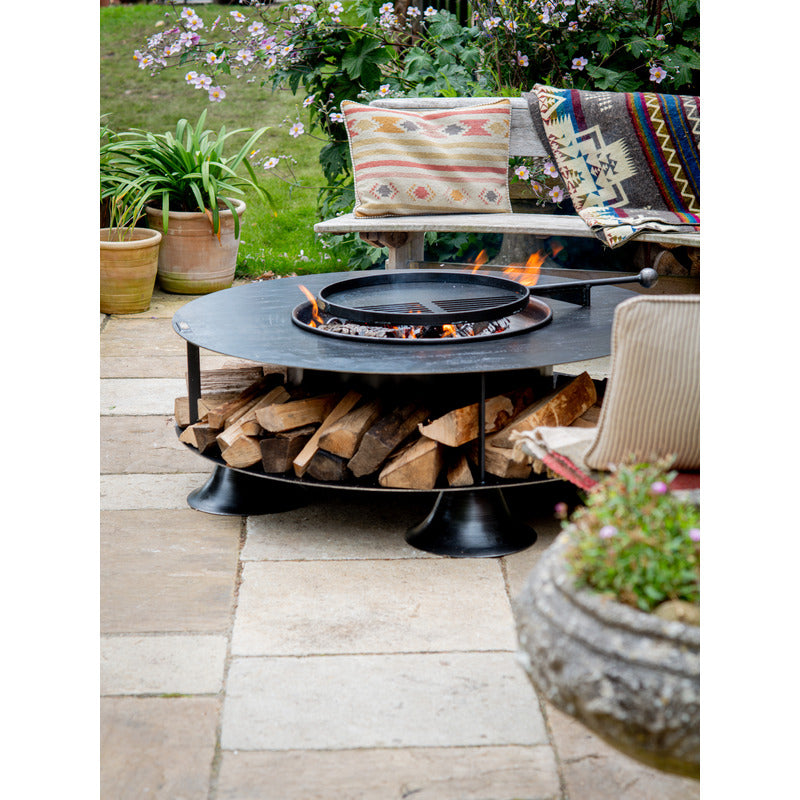 Firepits UK Flat Ring of Logs 120 with Swing Arm BBQ Rack with swing arm BBQ rack
