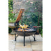 Firepits UK Plain Jane 90 with Three Swing Arm BBQ Racks with food and salmon plank