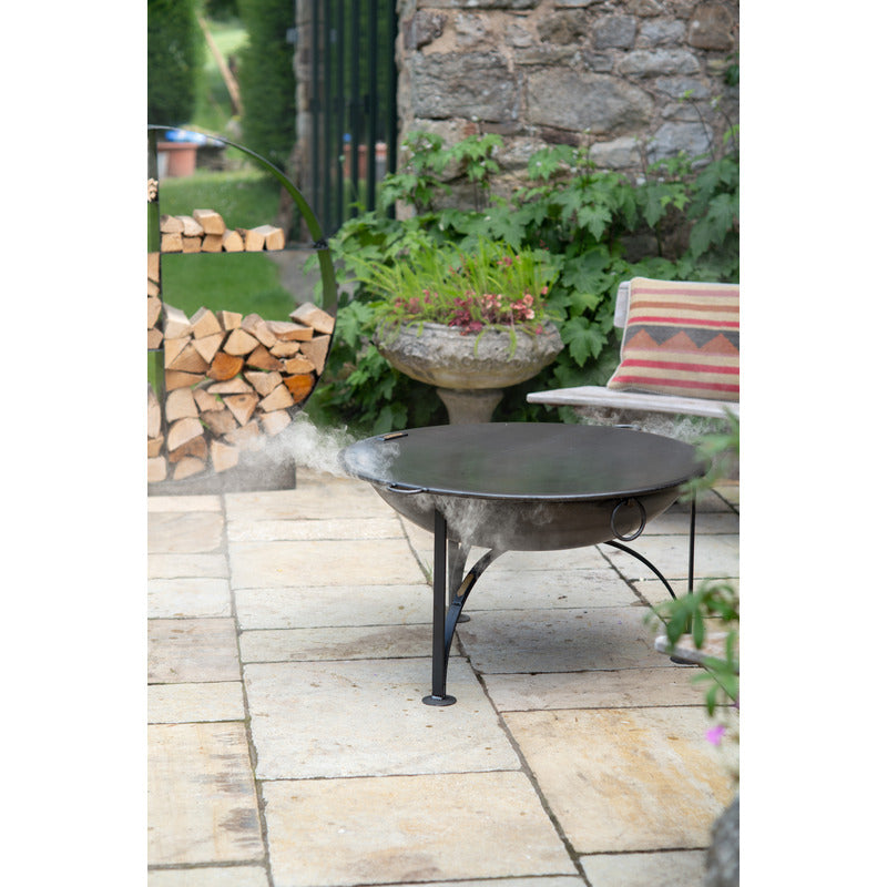 Firepits UK Plain Jane with Swing Arm BBQ Rack Fire Pit Collection flat top lid putting out fire