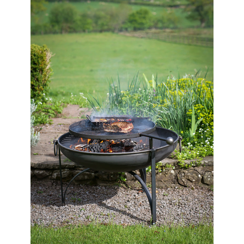Firepits UK Plain Jane with Swing Arm BBQ Rack Fire Pit Collection with steak cooking