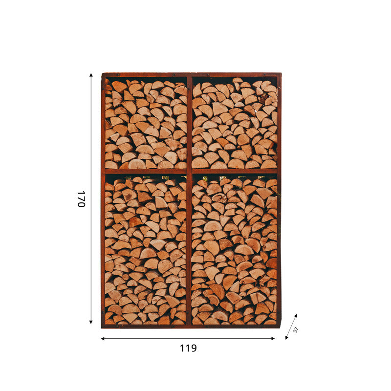 GrillSymbol Corten Steel Modular Shelf WALL-2 dimensions with logs