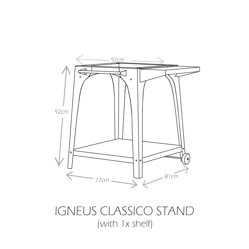 Igneus classico Wood-Fired Pizza Oven stand one shelf dimensions