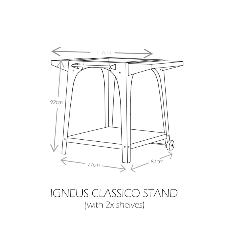 Igneus classico Wood-Fired Pizza Oven stand 2 shelf dimensions