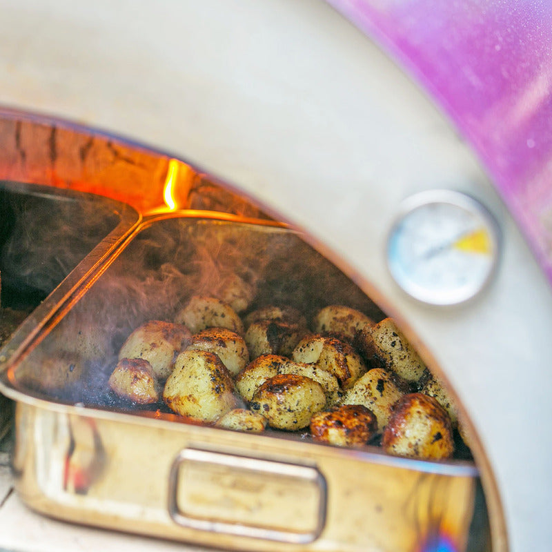 Igneus Classico Wood-Fired Pizza Oven with potatoes close up