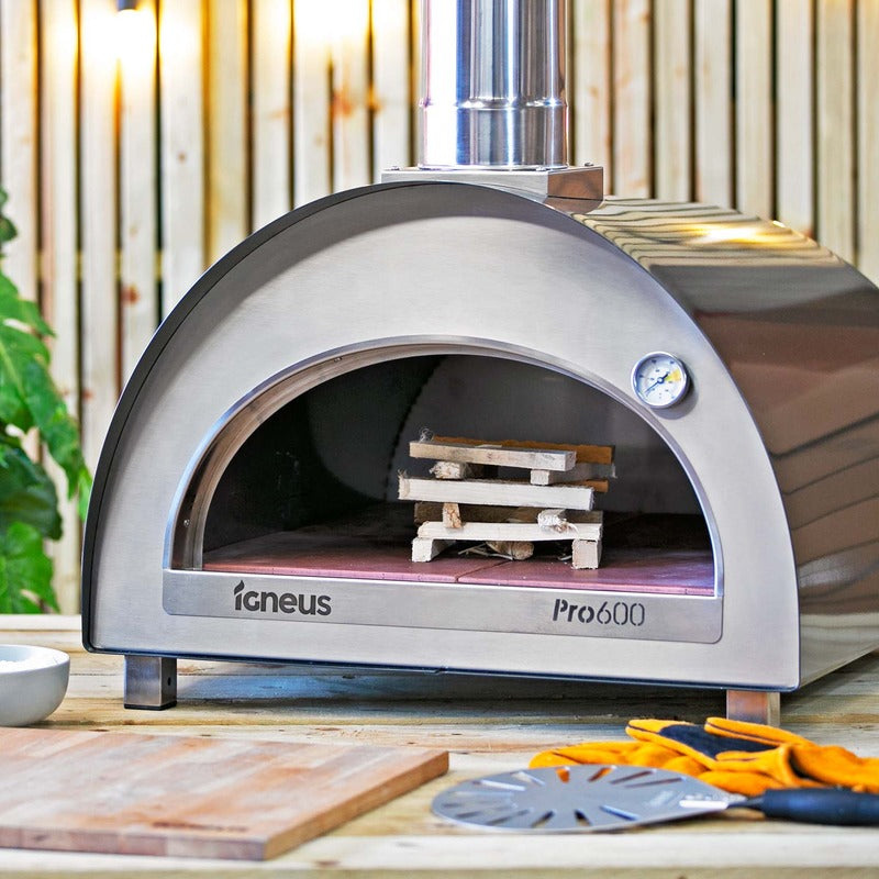 Igneus Pro 600 wood-fired pizza oven  with kindling inside