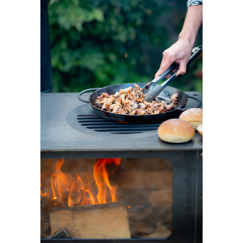 Large Outdoor Wood Burner BBQ Firepits UK sizzling meat