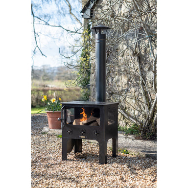 Medium Outdoor Wood Burner BBQ front image door open