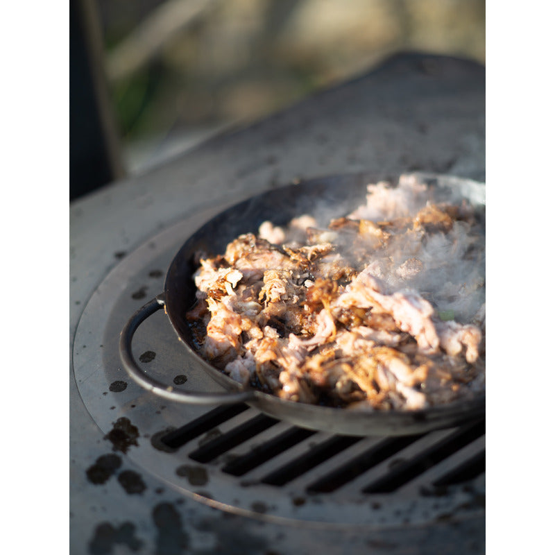 Medium Outdoor Wood Burner BBQ pork cooking close up