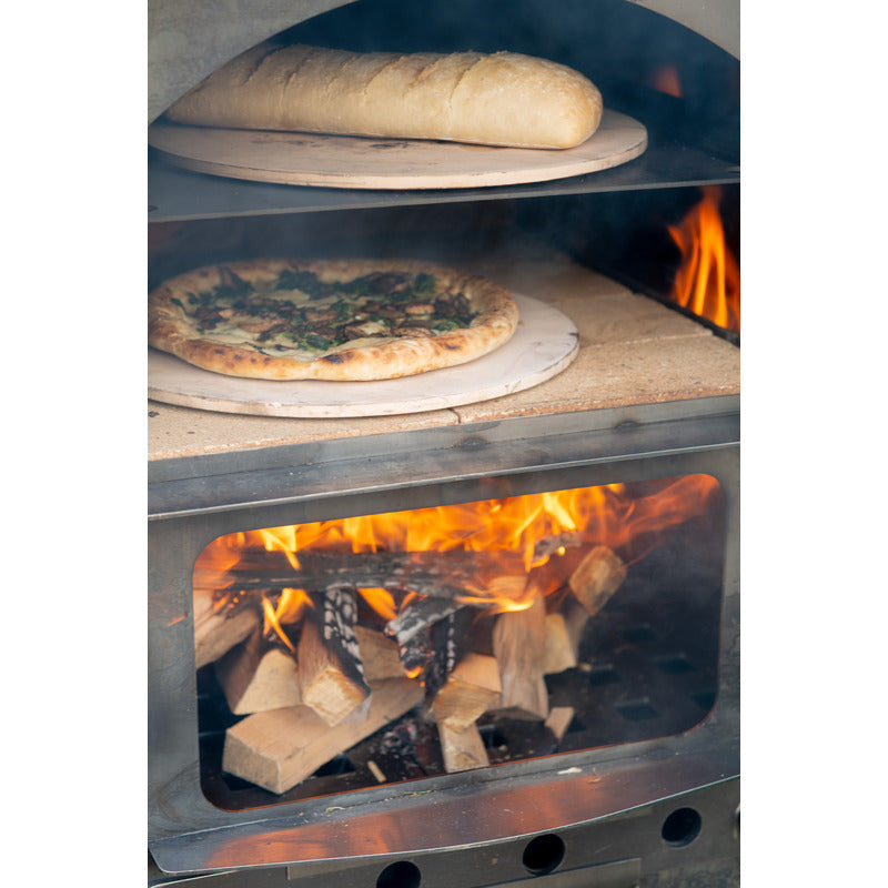 Modular Kitchen Tall Pizza Oven Firepits UK Fire Cage Open with Pizza Close-up