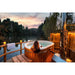 Ofuro hot tub outdoor woman enjoying wine and lake view