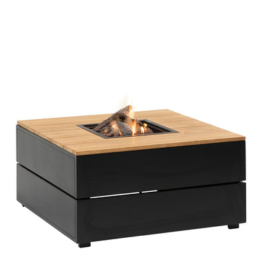 angled dtudio view of cosipure table black and teak