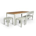 bended bench with back grey plus table and stool