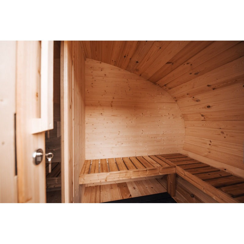 close up of door and benches of the hobbit sauna