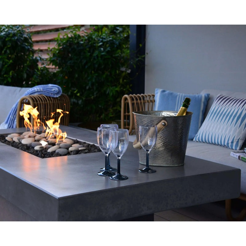 close up of solus fire table with wine glasses