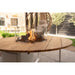 close up of teak surface cosiloft fire table