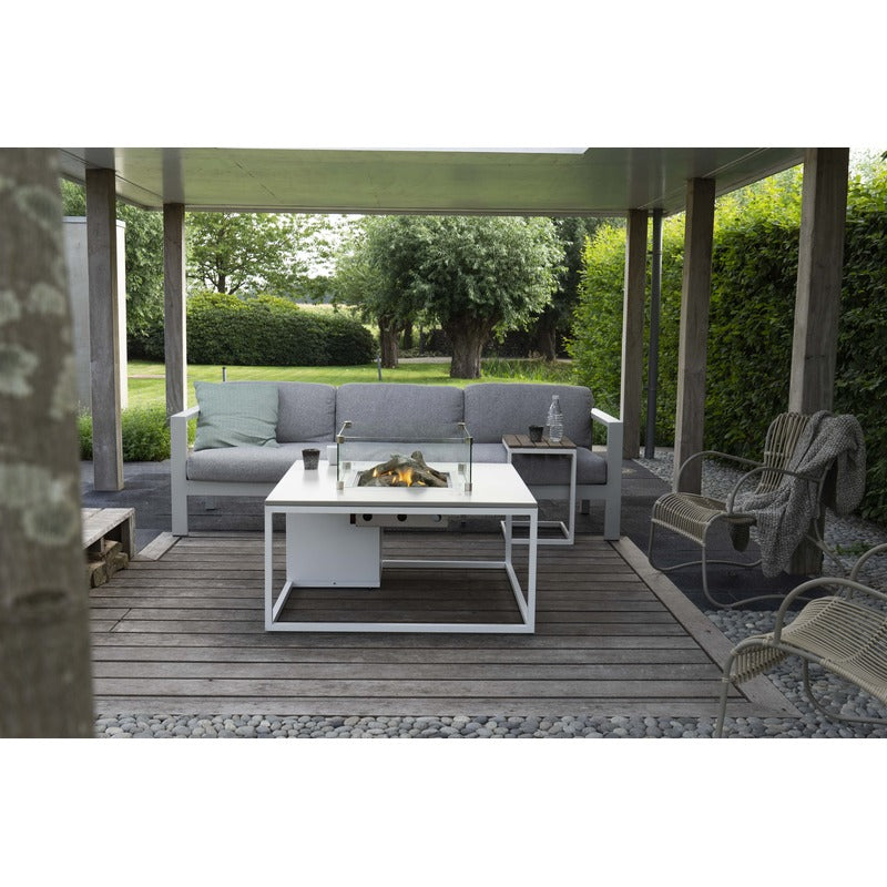 cosiloft 100 fire pit table in white on decking