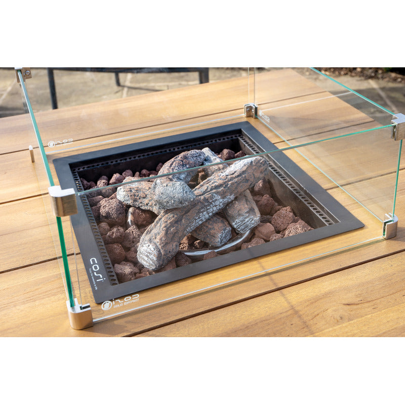 cosiloft 100 fire pit table teak top fire close up