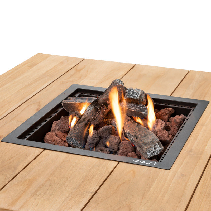 cosiloft 100 fire pit table teak top fire close up with flames