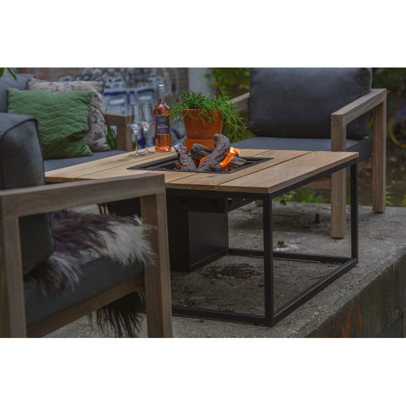 cosiloft 100 fire pit table teak top garden close up