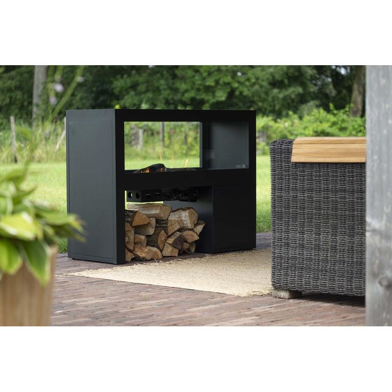 cosivista 120 outdoor fireplace angled view in garden
