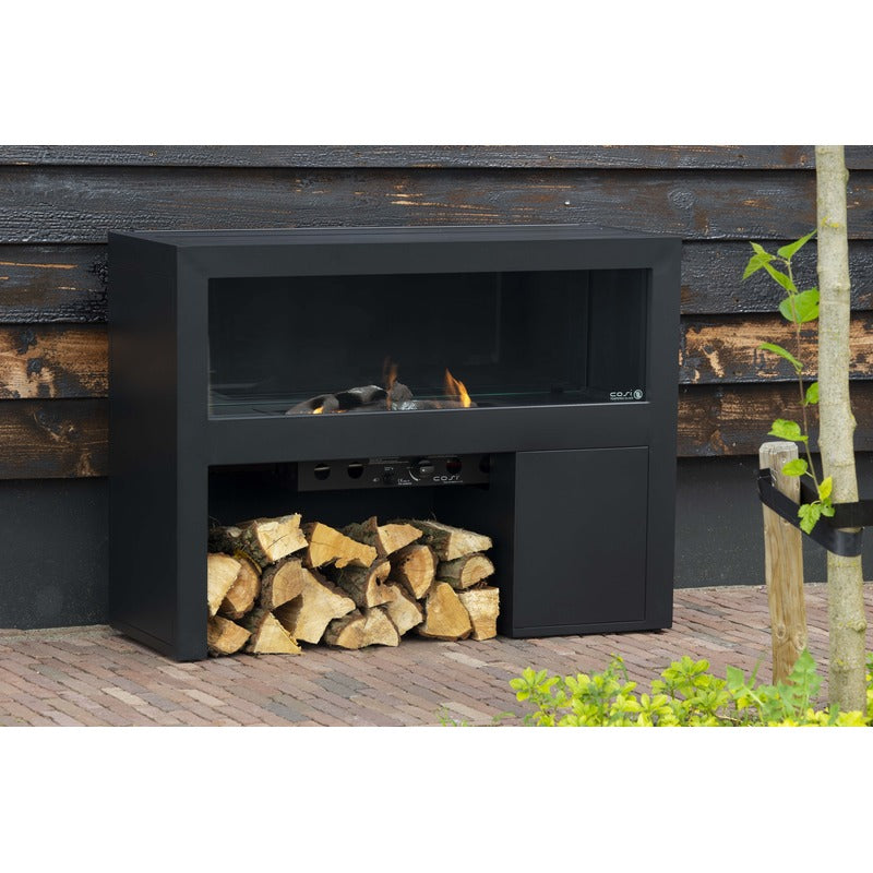 cosivista 120 outdoor fireplace front view in garden