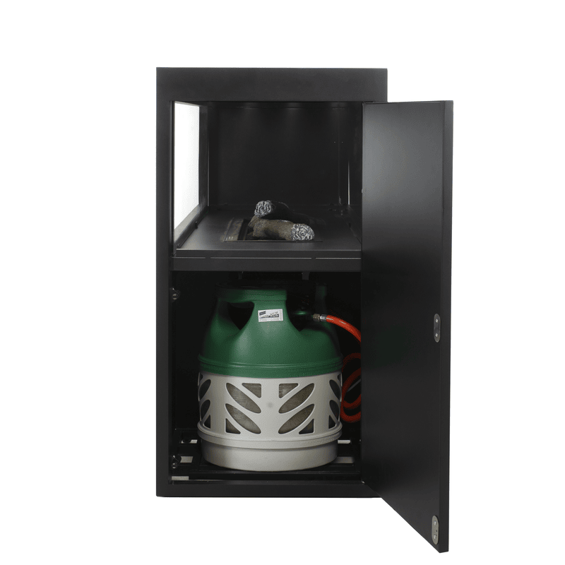 cosivista 120 outdoor fireplace side view with gas bottle