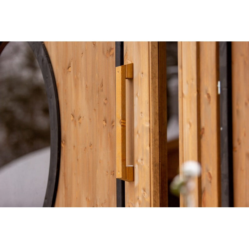 sauna cabin hobbit close up of door handle