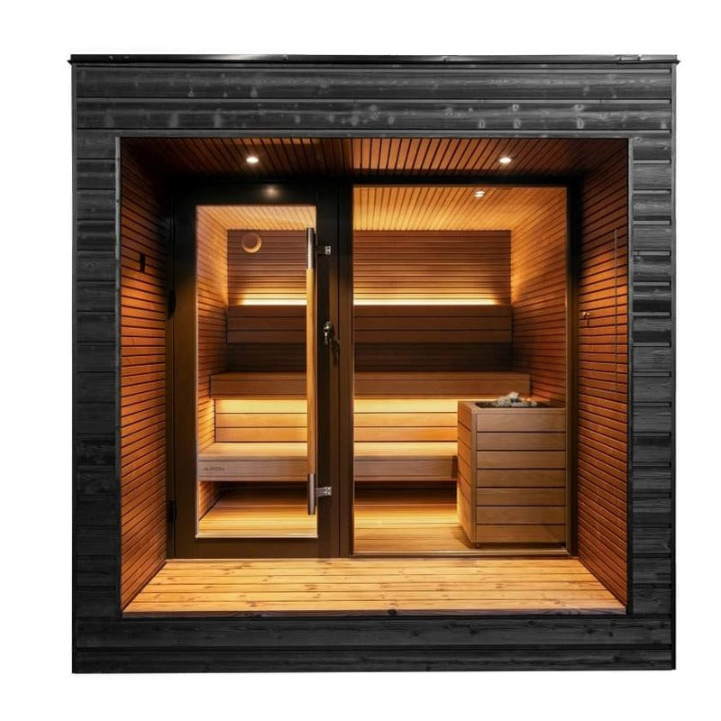 terrace sauna front view of interior lit up